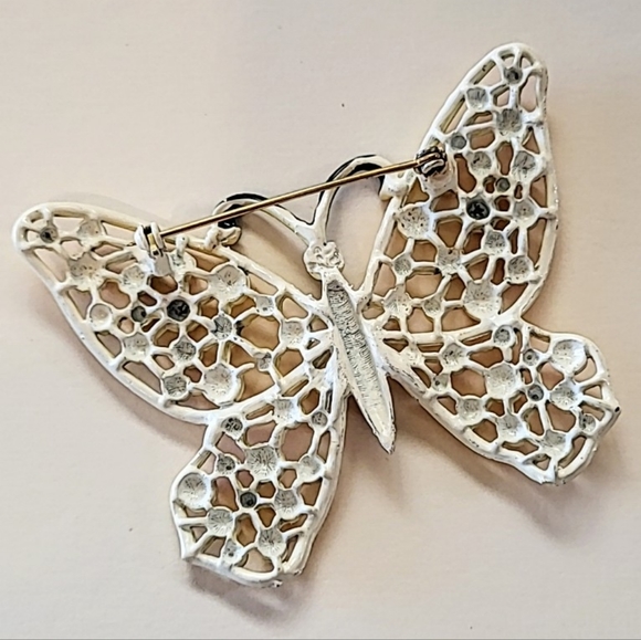 VINTAGE HEDY YELLOW & ORANGE ENAMEL BUTTERFLY BROOCH - OPENWORK DESIGN WINGS - Picture 5 of 8